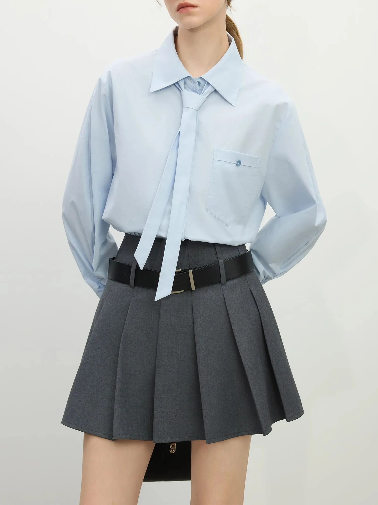 Relax Fit Long Sleeved Shirt with Detachable Tie