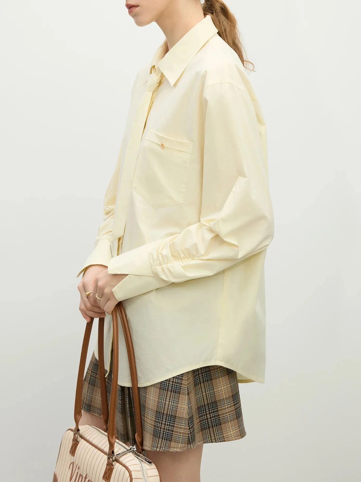 Relax Fit Long Sleeved Shirt with Detachable Tie