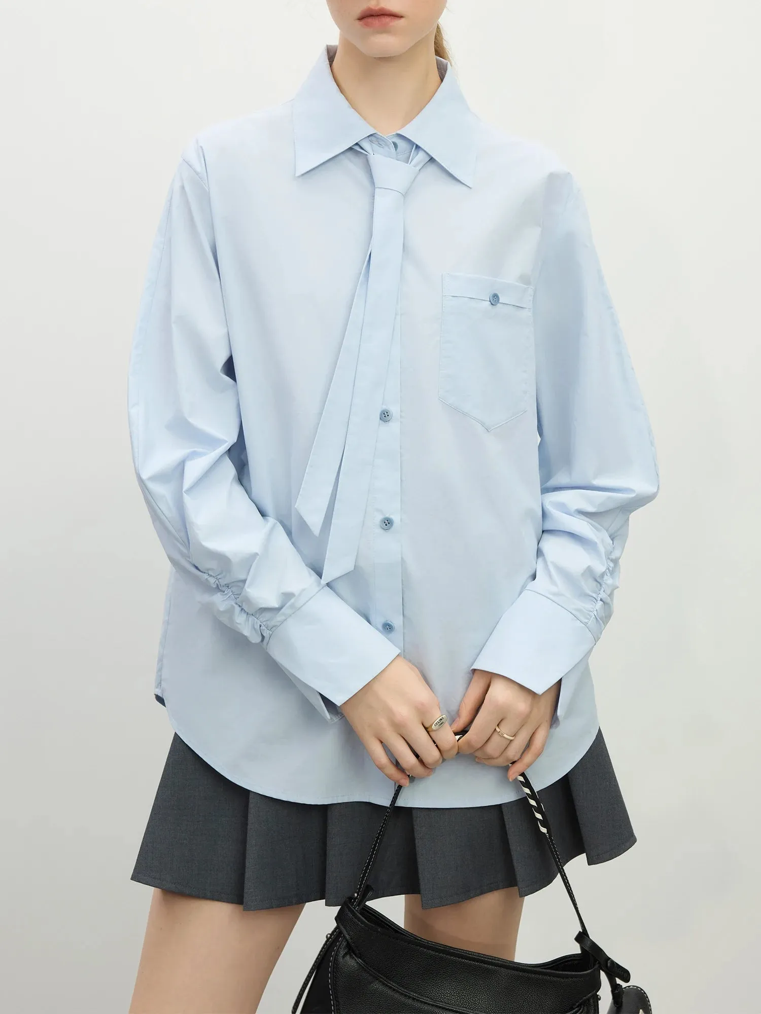 Relax Fit Long Sleeved Shirt with Detachable Tie