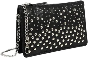 Rivet Shoulder Bag for Women Chic Hobo Bag Vegan Leather Shiny Crossbody Handbag Chain Clutch Purse