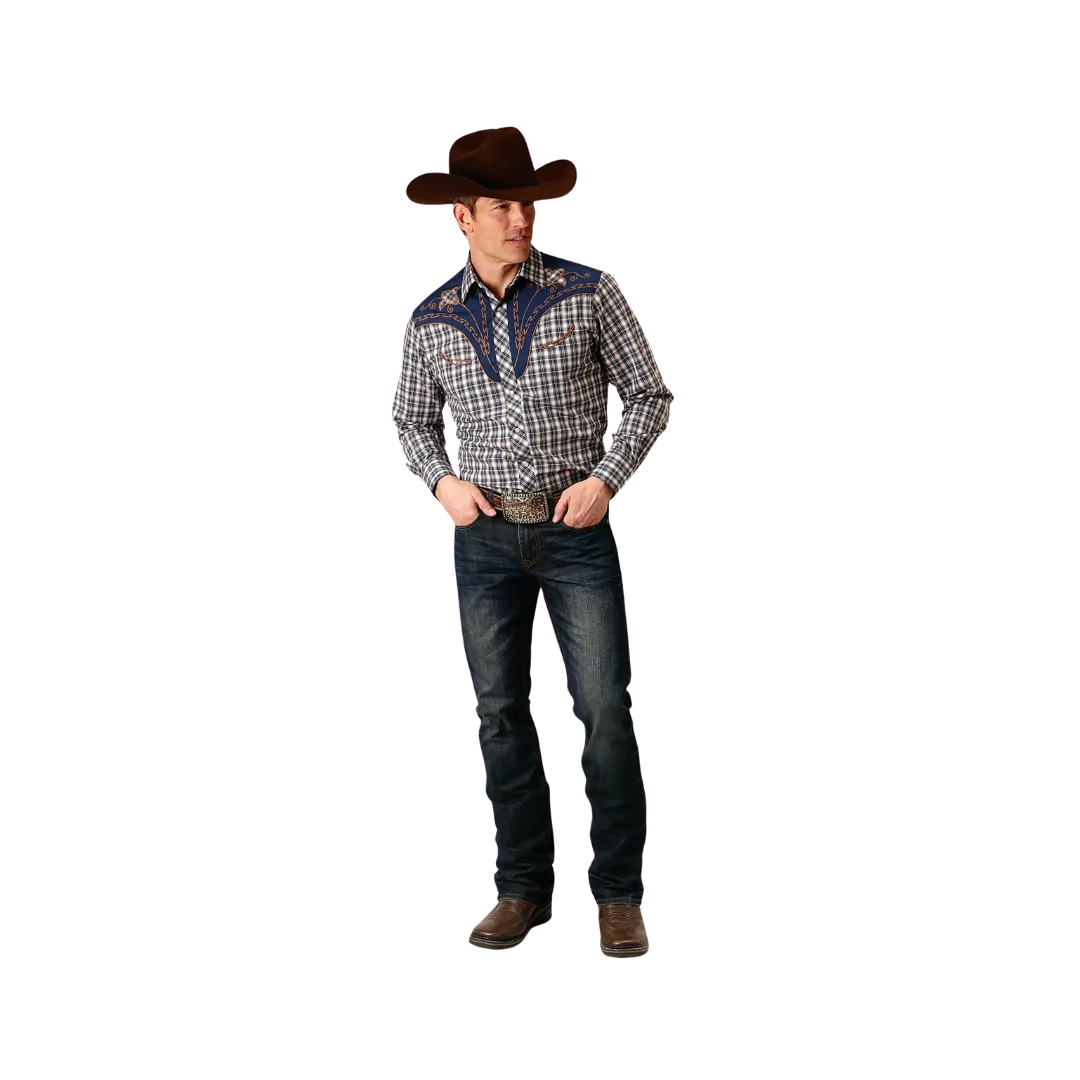 Roper Men's Blue Small Scale Plaid Western Shirt