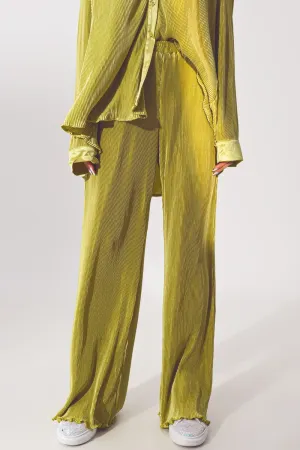 Satin Pleated Wide Leg Pants In Green