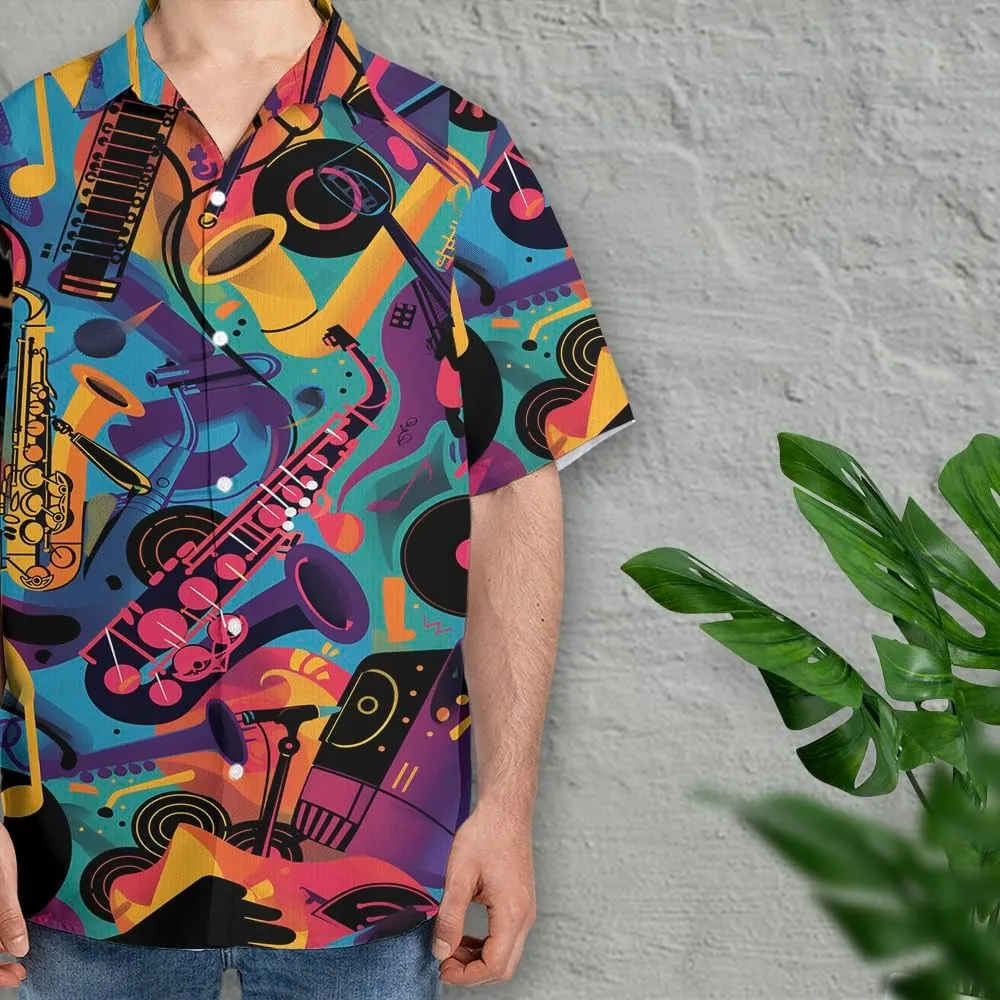 Saxophone Hawaiian Shirts for Men - Musics Lover Button Down Mens Shirts Short Sleeve Luau Beach Shirt