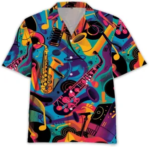 Saxophone Hawaiian Shirts for Men - Musics Lover Button Down Mens Shirts Short Sleeve Luau Beach Shirt