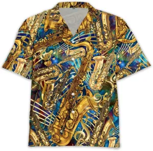 Saxophone Hawaiian Shirts for Men - Musics Lover Button Down Mens Shirts Short Sleeve Luau Beach Shirt