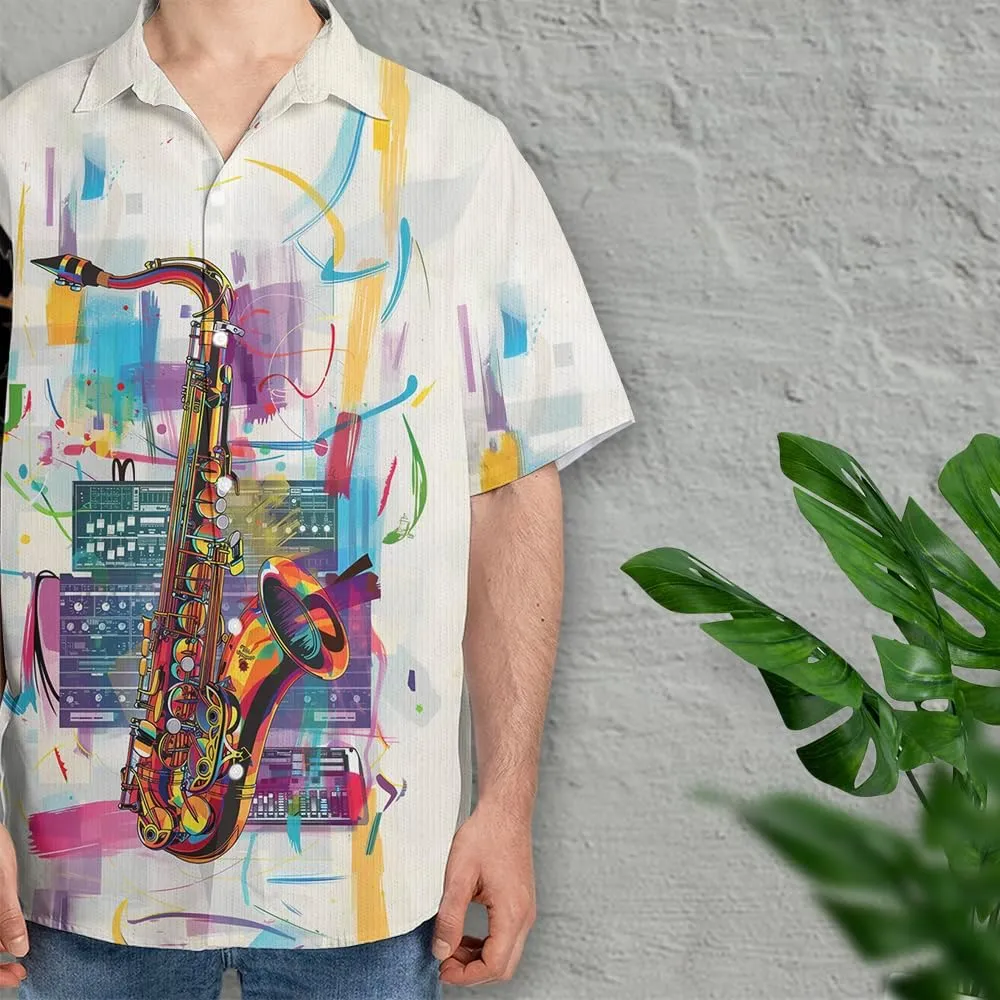 Saxophone Hawaiian Shirts for Men - Musics Lover Button Down Mens Shirts Short Sleeve Luau Beach Shirt