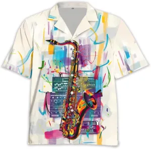 Saxophone Hawaiian Shirts for Men - Musics Lover Button Down Mens Shirts Short Sleeve Luau Beach Shirt