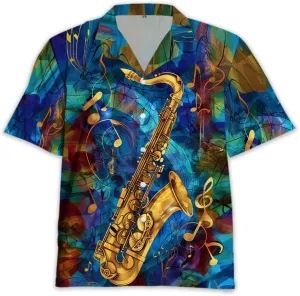 Saxophone Hawaiian Shirts for Men - Musics Lover Button Down Mens Shirts Short Sleeve Luau Beach Shirt