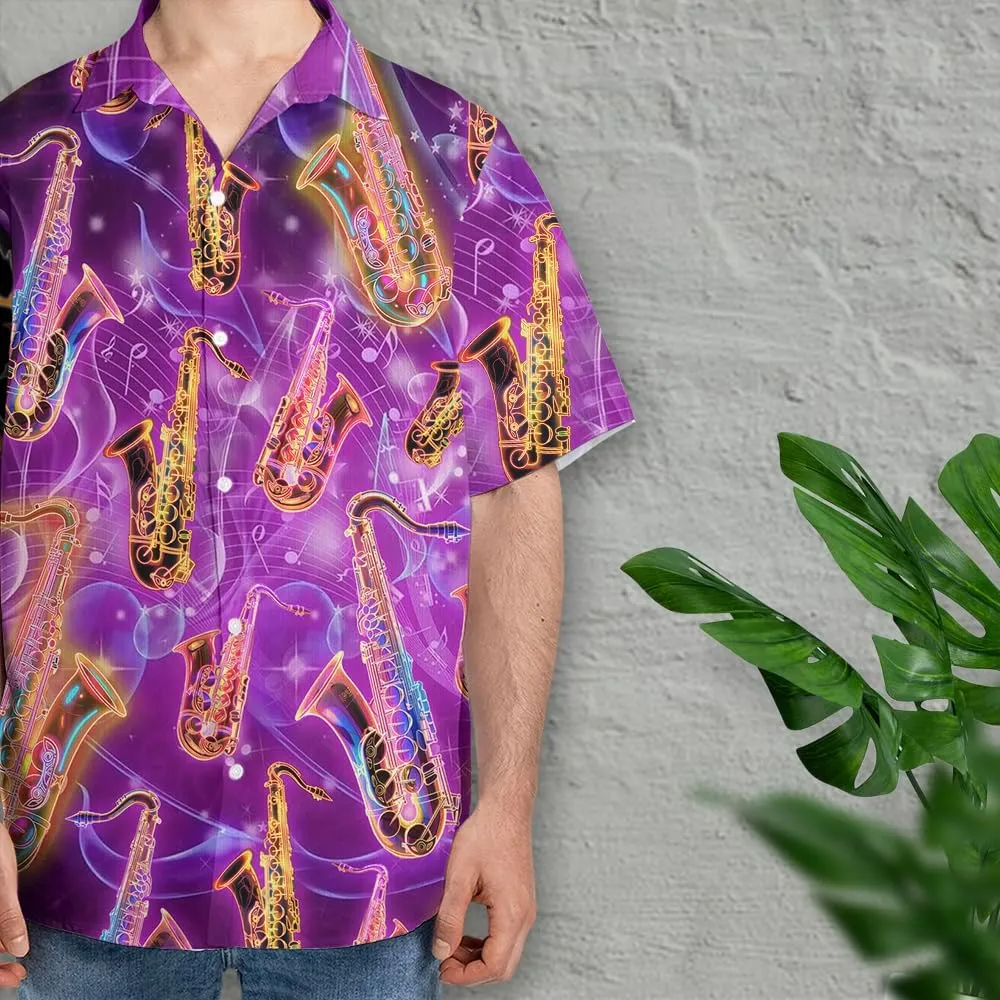 Saxophone Hawaiian Shirts for Men - Musics Lover Button Down Mens Shirts Short Sleeve Luau Beach Shirt