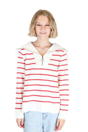 Seasalt Cornwall Red Striped Quarter Zip Jacket NWT (6; retails for $78)