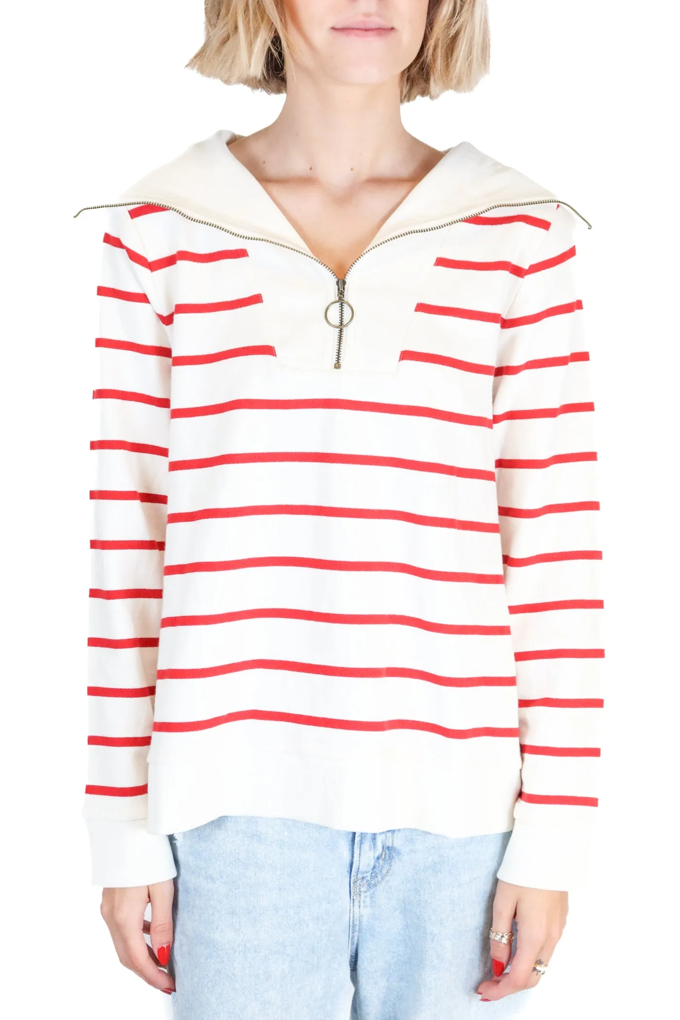 Seasalt Cornwall Red Striped Quarter Zip Jacket NWT (6; retails for $78)