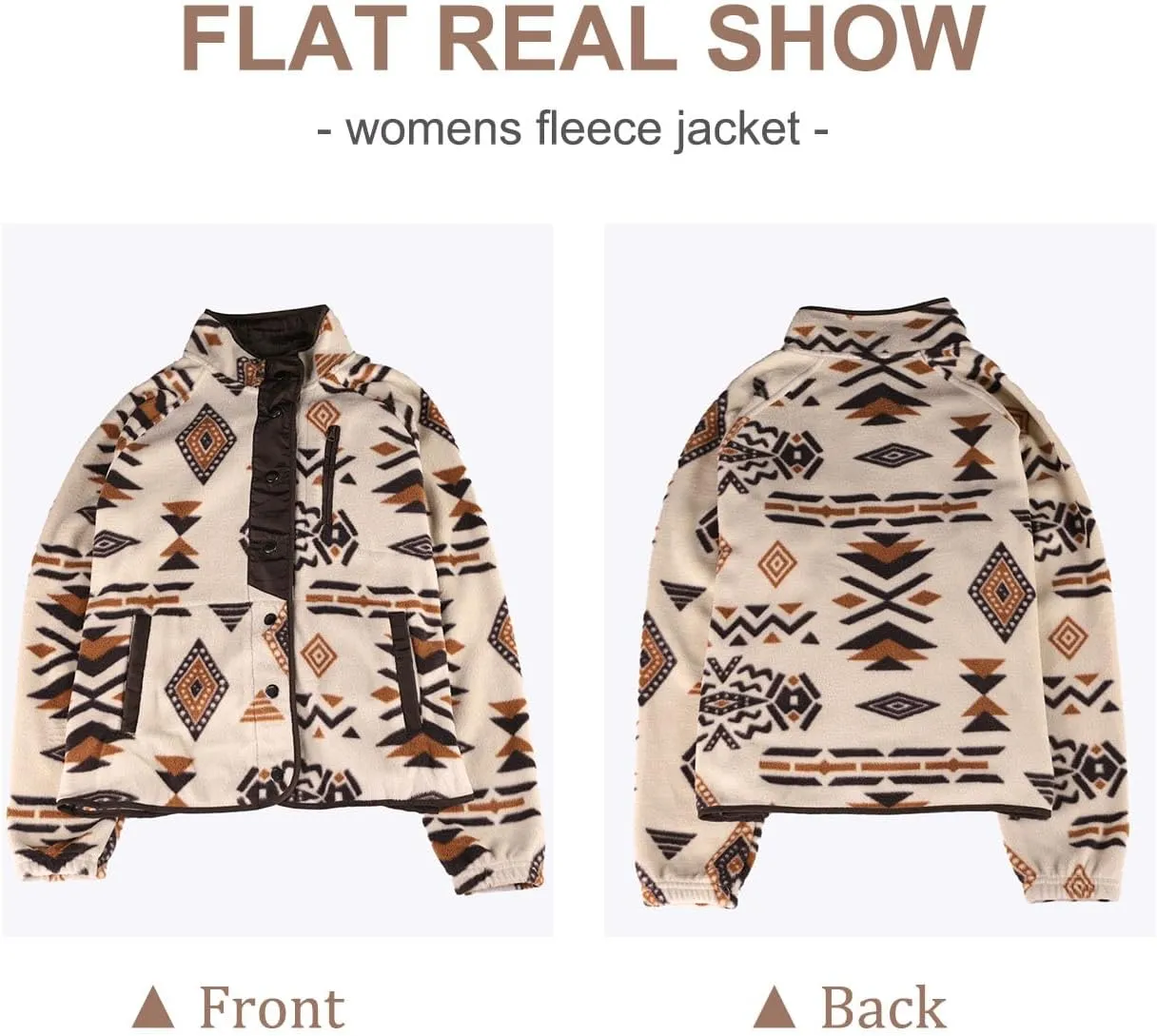 SELINK Womens Fleece Jacket Western Aztec Print Long Sleeve Snap Button Down Shacket Jackets with Pockets