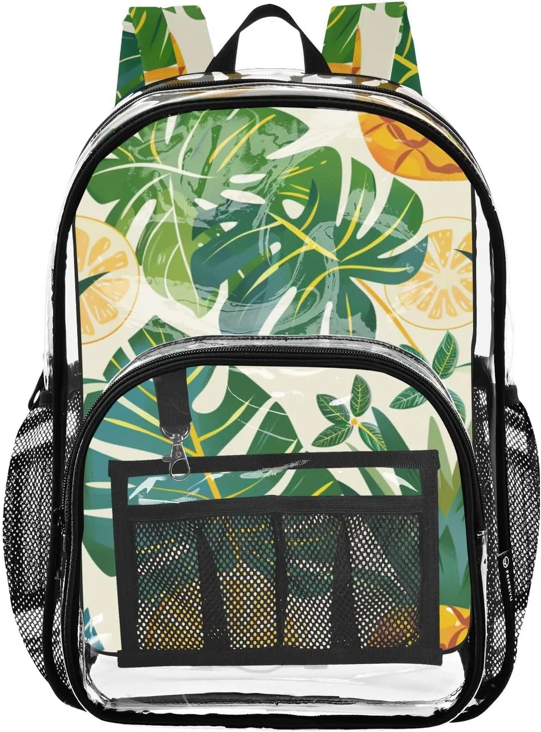 senya Transparent School Bag Vibrant Summer Pineapples Travel Backpack With Water-Resistant PVC Plastic Clear Bagpack