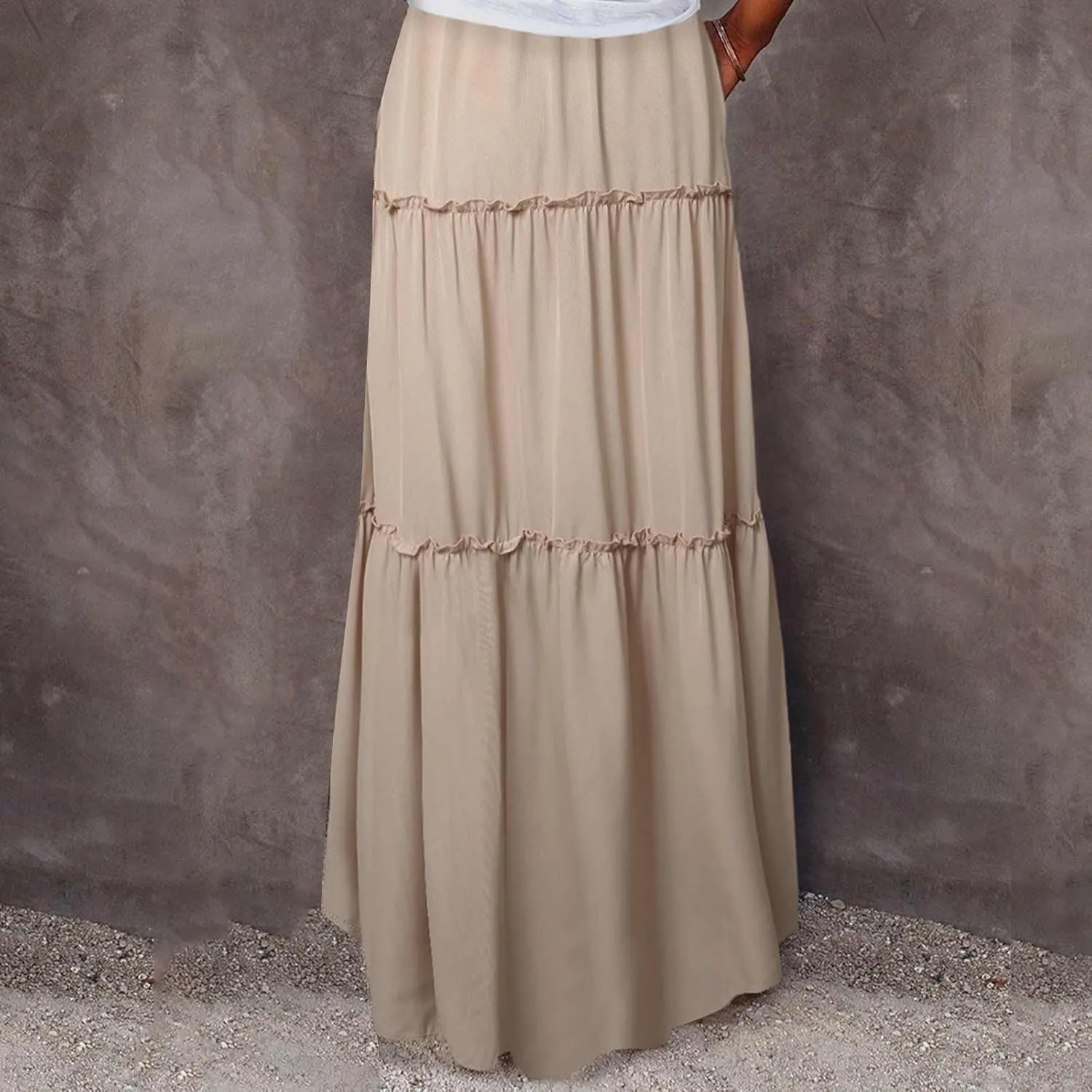 Skirts for Women Maxi Length Summer Skirts Flowy Long Skirt High Waisted Midi Skirt Tiered Beach Skirt with Pockets