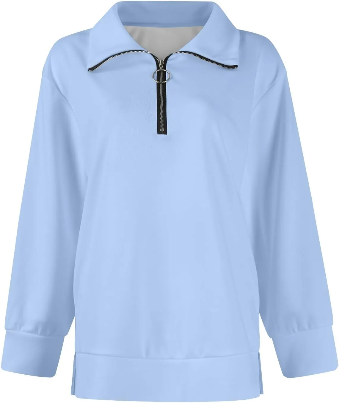 slqdgmryz Quarter Zip Pullover Women Side Slit Oversized Sweatshirt Preppy 1/4 Zipper Y2k Hoodie Long Sleeve Cute Sweatshirts