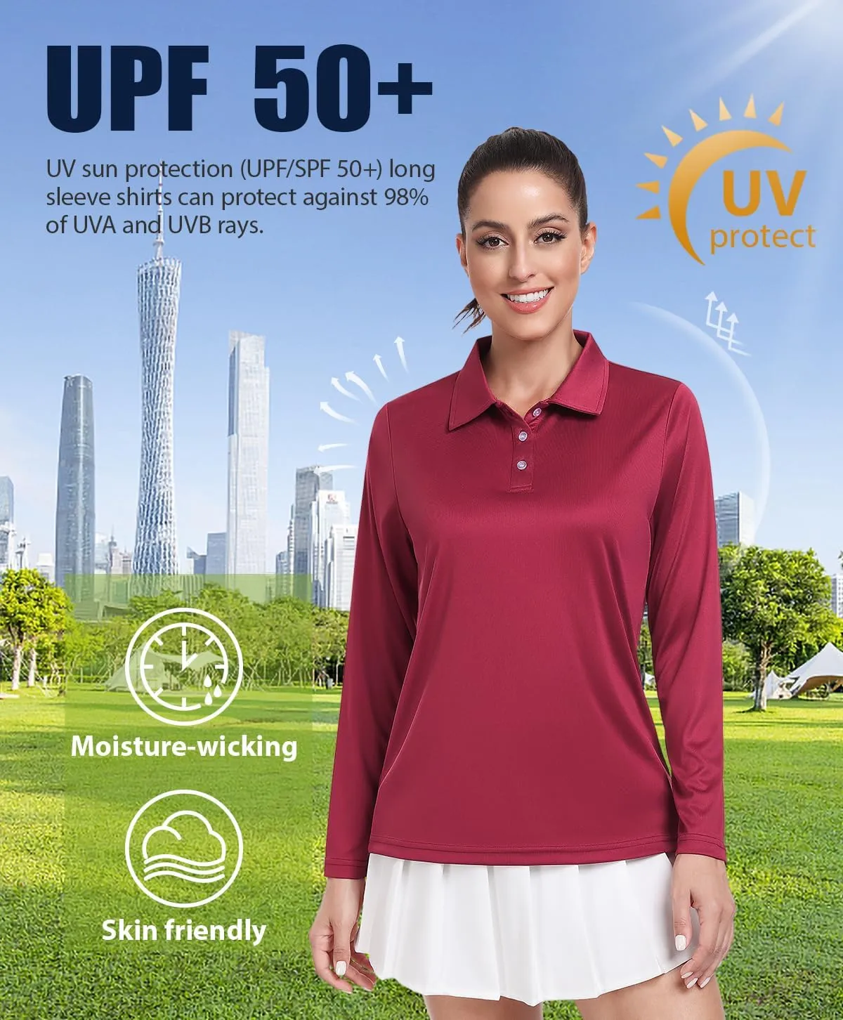 Star Vibe Long Sleeve Polo Shirts for Women Moisture Wicking Golf Shirt Quick Dry UPF 50  Sun Tennis Athletic Tops 3 Pack