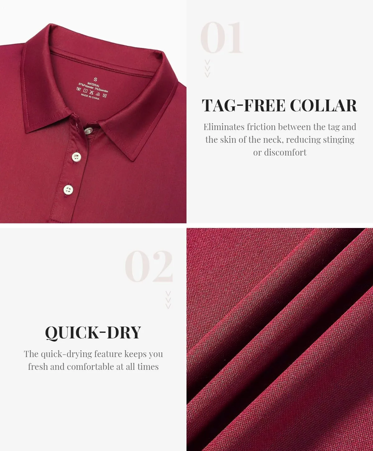 Star Vibe Long Sleeve Polo Shirts for Women Moisture Wicking Golf Shirt Quick Dry UPF 50  Sun Tennis Athletic Tops 3 Pack