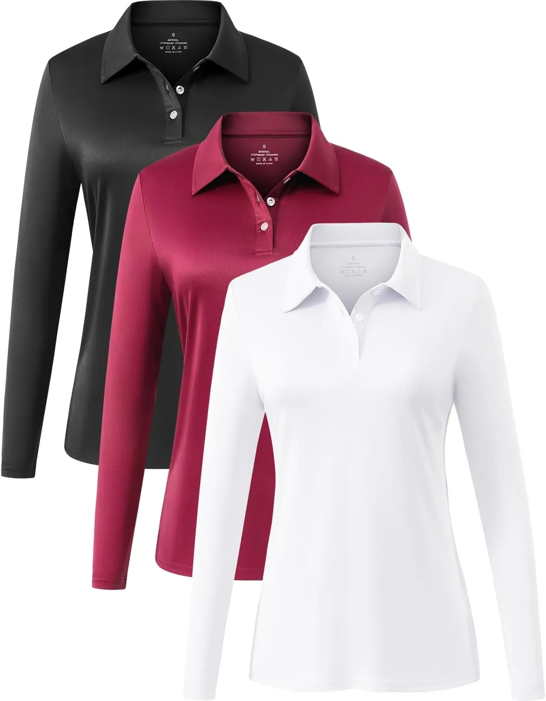 Star Vibe Long Sleeve Polo Shirts for Women Moisture Wicking Golf Shirt Quick Dry UPF 50  Sun Tennis Athletic Tops 3 Pack