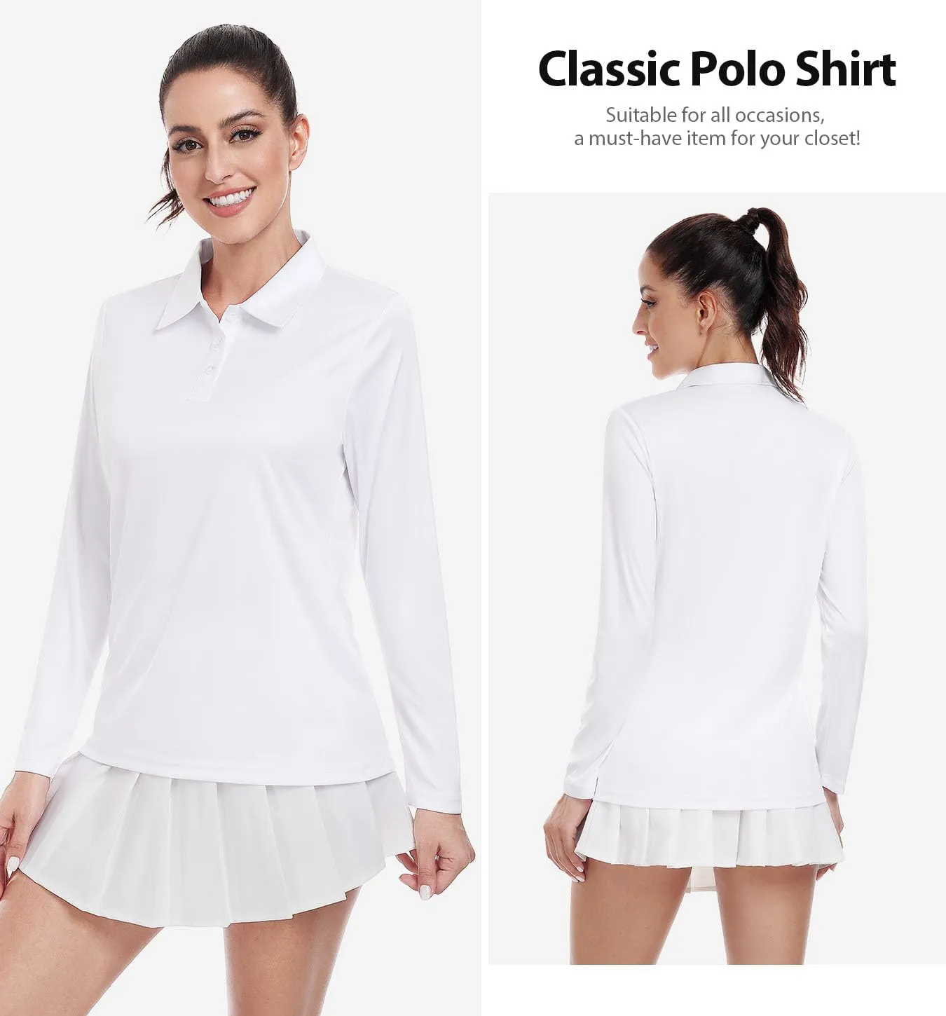 Star Vibe Long Sleeve Polo Shirts for Women Moisture Wicking Golf Shirt Quick Dry UPF 50  Sun Tennis Athletic Tops 3 Pack
