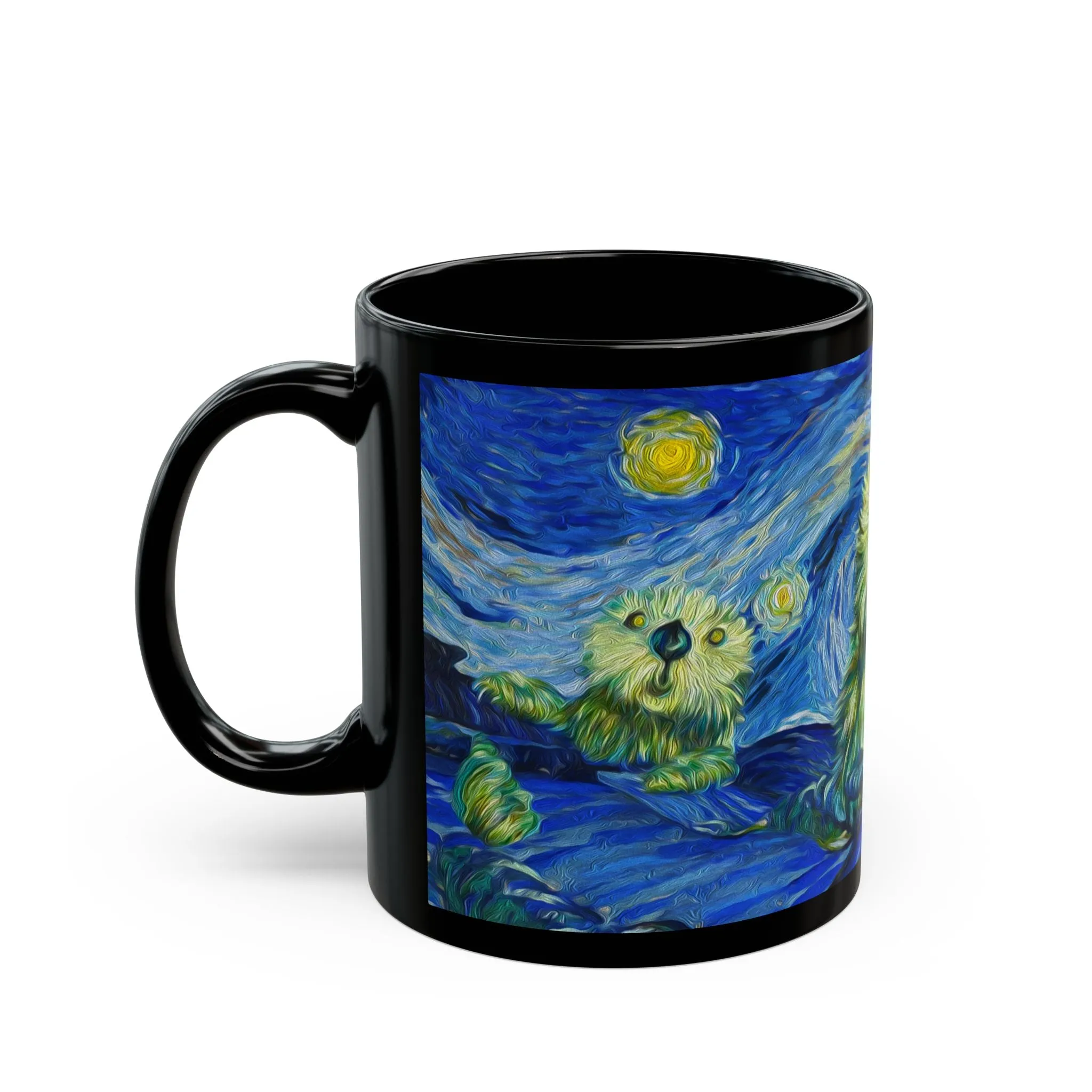 Starry Monterey Night (sea otters in the bay) - Black Mug (11oz, 15oz)