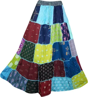 Summer Skirt Vibrant Patchwork Boho Maxi Skirt Handmade Colorful Dori Hippie Skirt S/M/L Blue