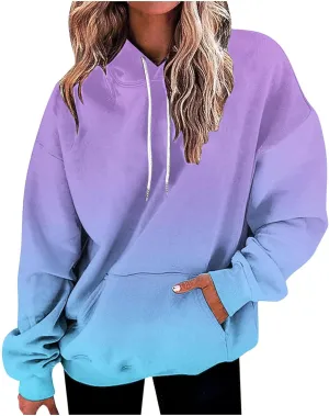 Sweatshirts for Women Trendy Gradient Hoodies Casual Drawstring Hoodie Teen Girl Oversized Sweatshirts with Pockets