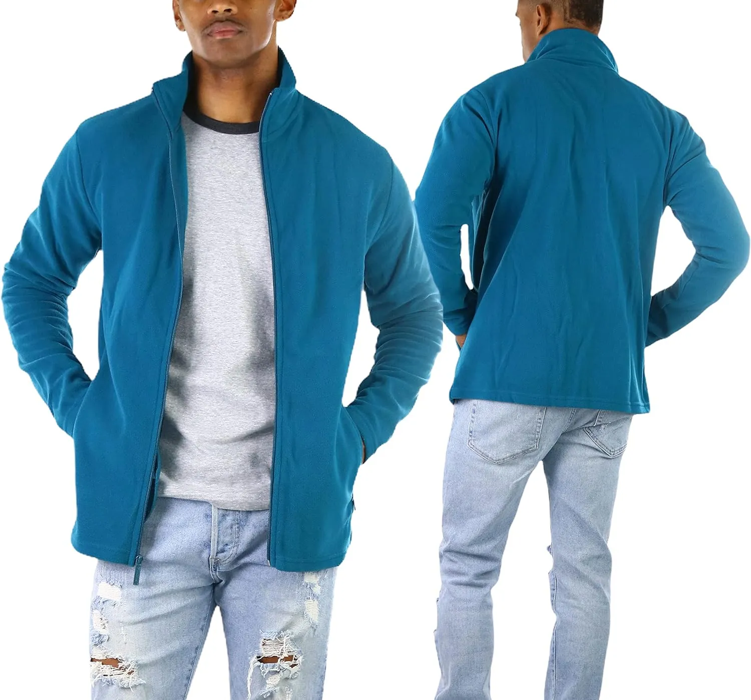 ToBeInStyle Men's Zip Up Long Sleeve High Collar Polar Fleece Jacket