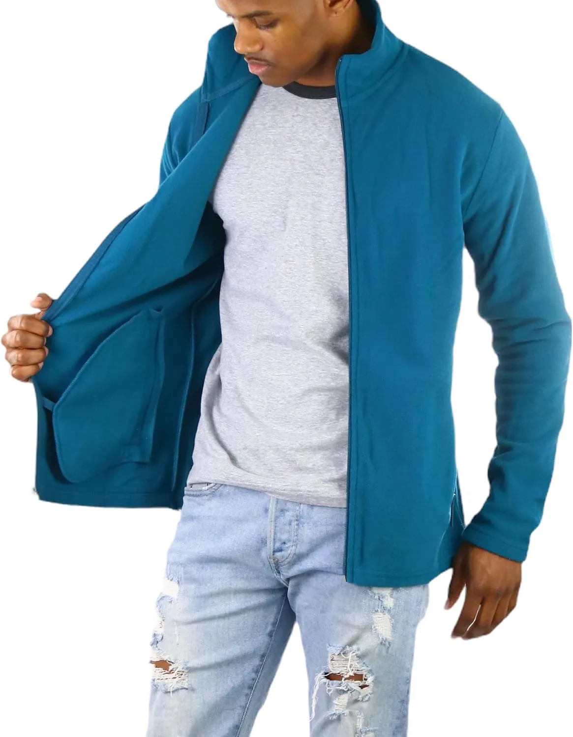 ToBeInStyle Men's Zip Up Long Sleeve High Collar Polar Fleece Jacket
