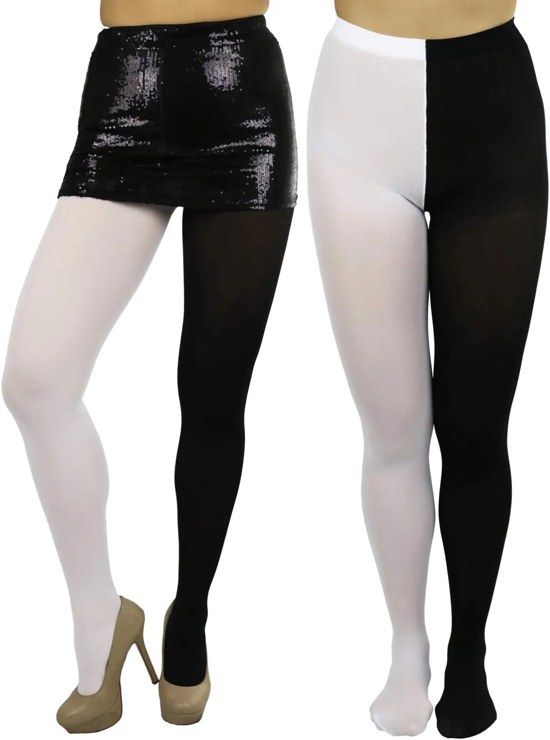 ToBeInStyle Womens Two Toned Vibrant Jester Contrast Opaque Multicolored Tights