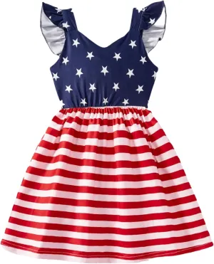 Toddler Girl Summer Dresses Kids Flutter Sleeve Casual Dress Vibrant Color Sundress 2-7 Years