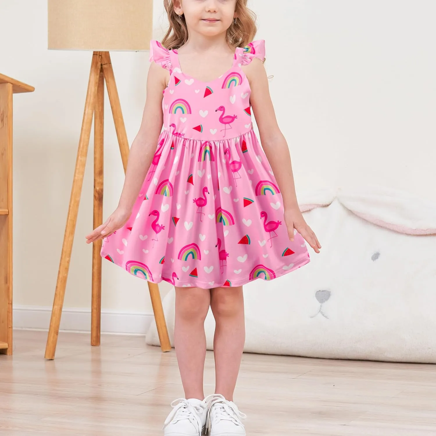 Toddler Girl Summer Dresses Kids Flutter Sleeve Casual Dress Vibrant Color Sundress 2-7 Years