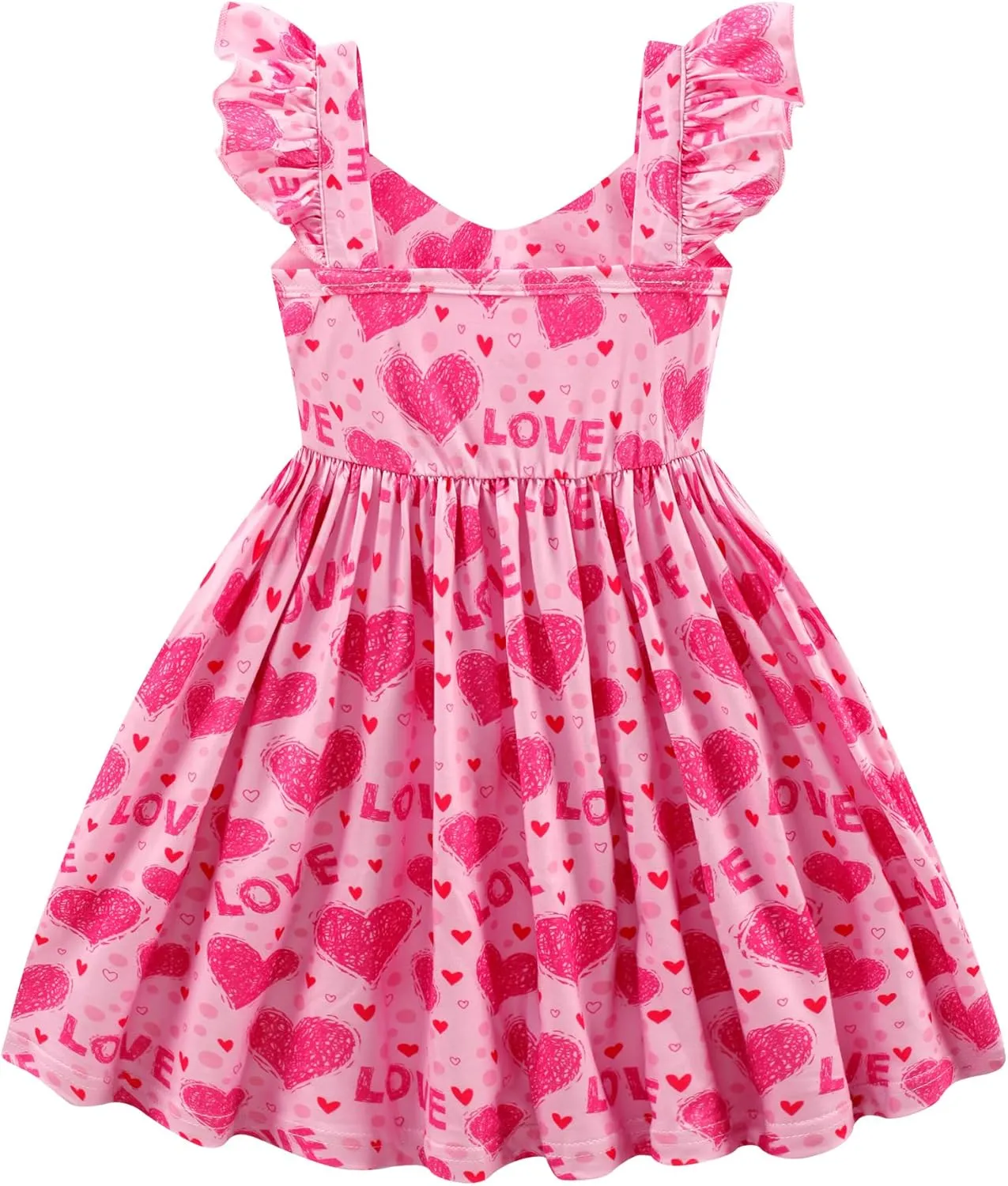 Toddler Girl Summer Dresses Kids Flutter Sleeve Casual Dress Vibrant Color Sundress 2-7 Years
