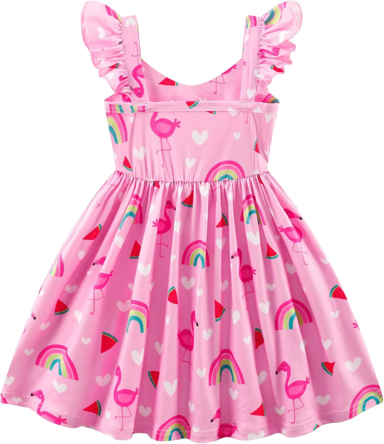 Toddler Girl Summer Dresses Kids Flutter Sleeve Casual Dress Vibrant Color Sundress 2-7 Years