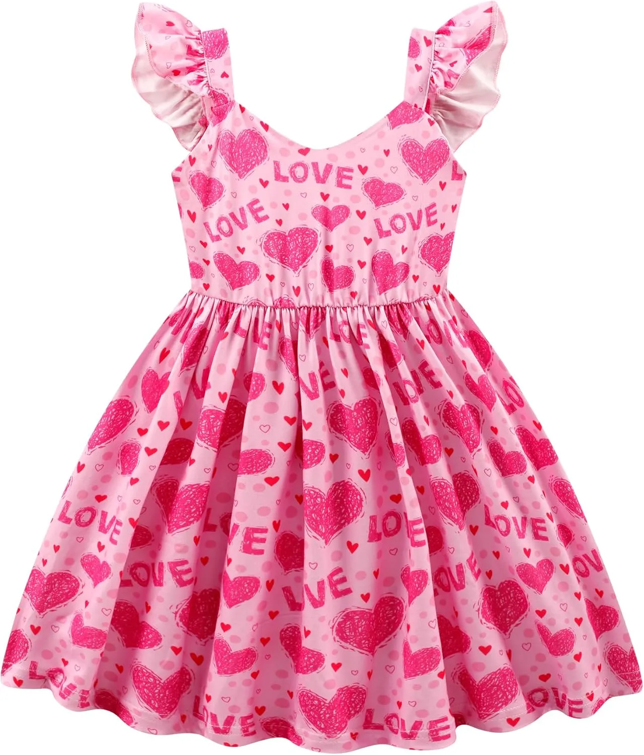 Toddler Girl Summer Dresses Kids Flutter Sleeve Casual Dress Vibrant Color Sundress 2-7 Years