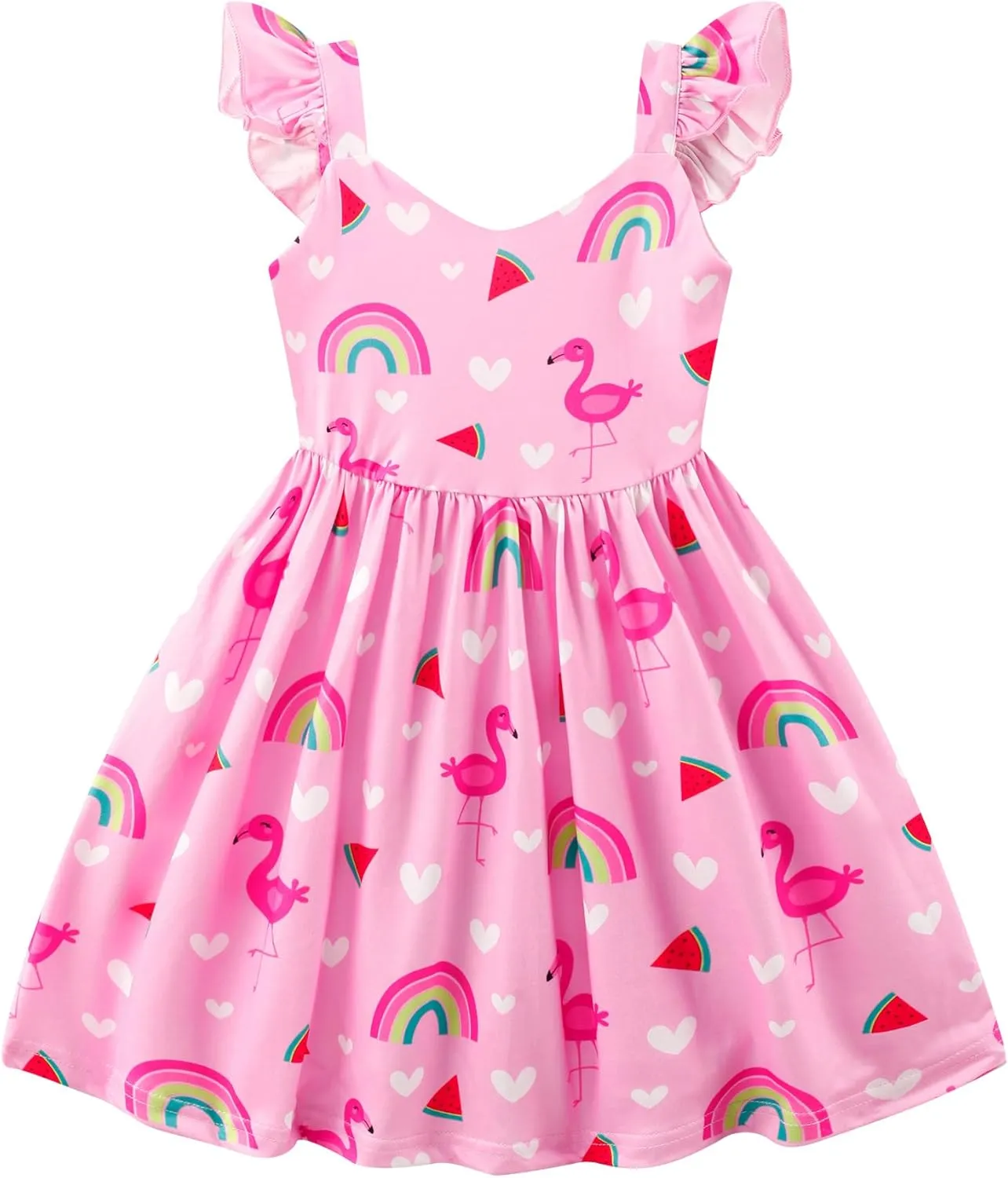 Toddler Girl Summer Dresses Kids Flutter Sleeve Casual Dress Vibrant Color Sundress 2-7 Years