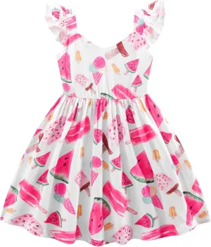 Toddler Girl Summer Dresses Kids Flutter Sleeve Casual Dress Vibrant Color Sundress 2-7 Years