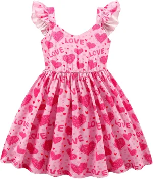 Toddler Girl Summer Dresses Kids Flutter Sleeve Casual Dress Vibrant Color Sundress 2-7 Years