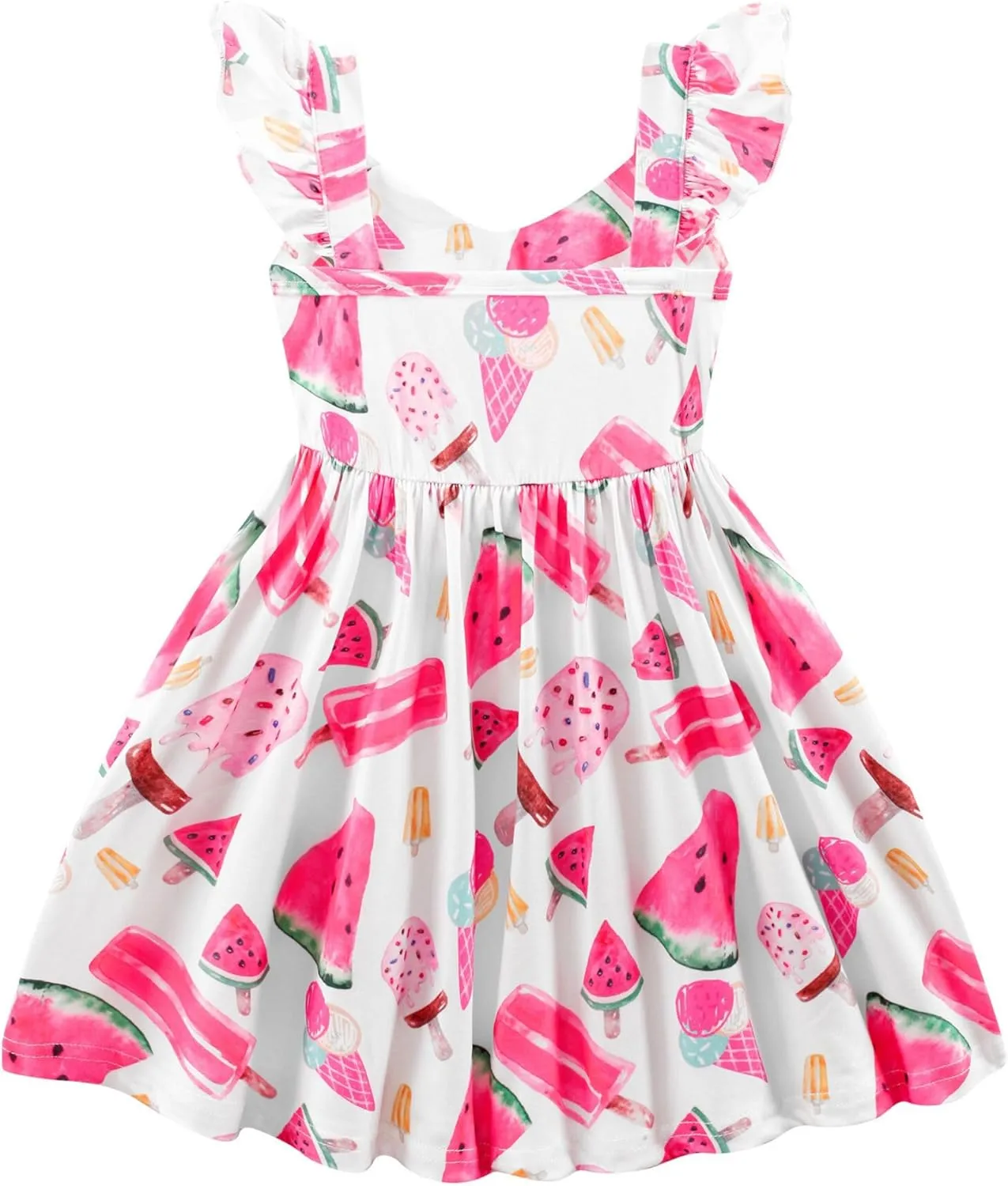 Toddler Girl Summer Dresses Kids Flutter Sleeve Casual Dress Vibrant Color Sundress 2-7 Years