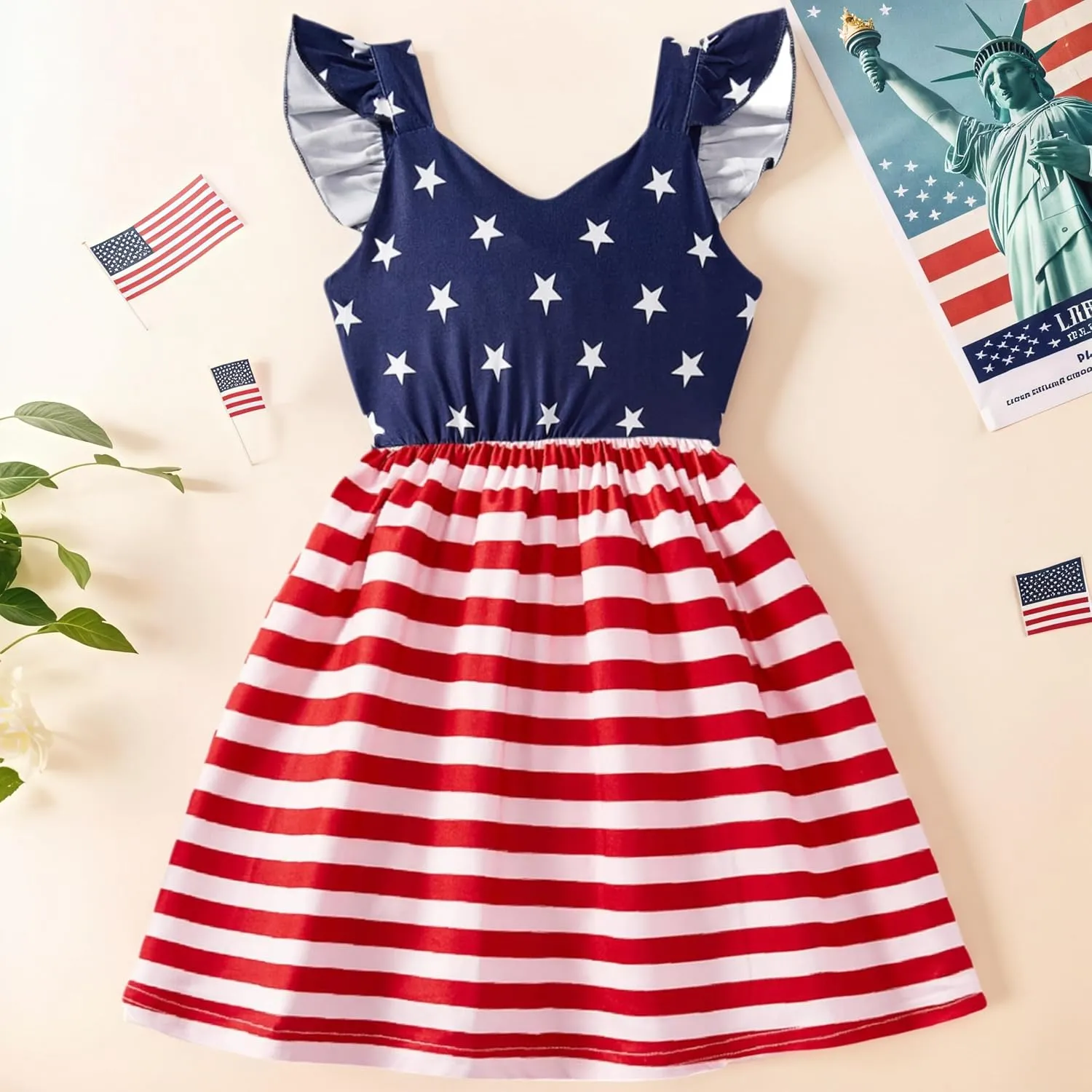 Toddler Girl Summer Dresses Kids Flutter Sleeve Casual Dress Vibrant Color Sundress 2-7 Years