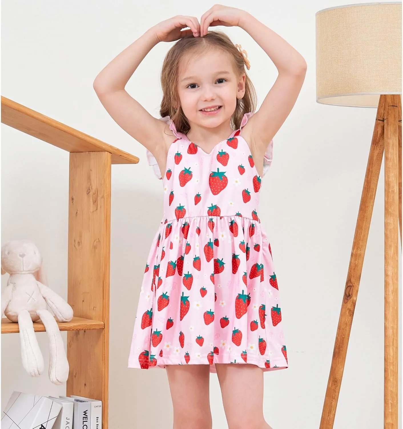 Toddler Girl Summer Dresses Kids Flutter Sleeve Casual Dress Vibrant Color Sundress 2-7 Years