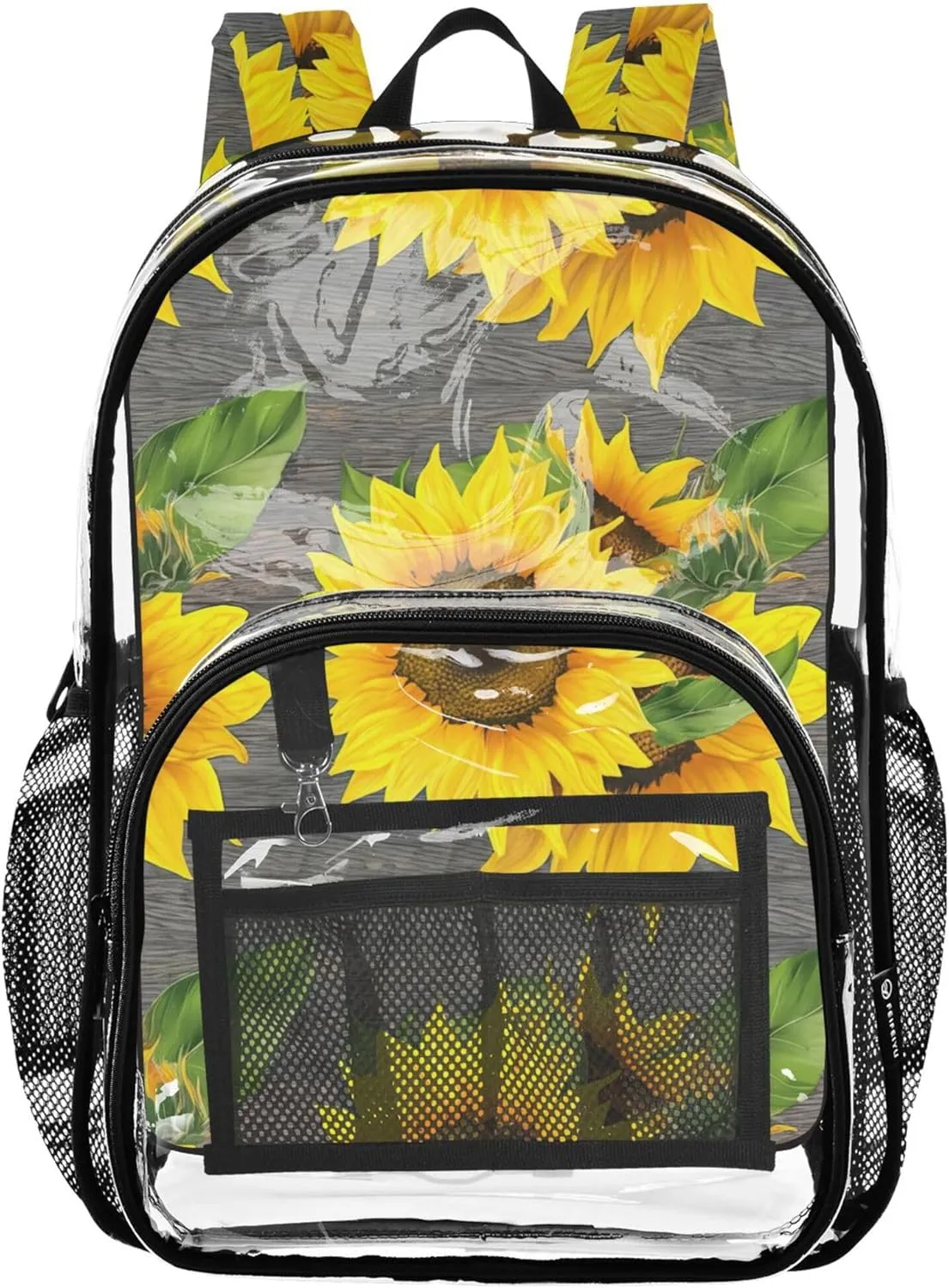 Travel Clear Backpack Floral Kids Backpack for Girls Large Plastic Approved Bag Vibrant Sunflowers Gray