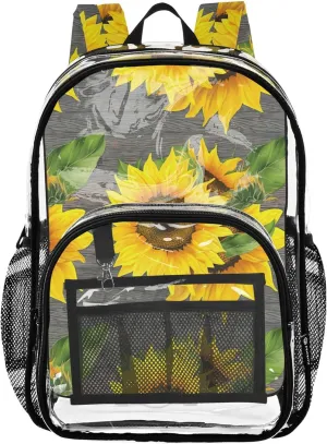 Travel Clear Backpack Floral Kids Backpack for Girls Large Plastic Approved Bag Vibrant Sunflowers Gray