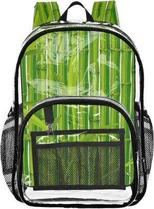 Travel Clear Bags for Women Boys Backpacks for Girls Approved See through Bag Vibrant Green Leaf
