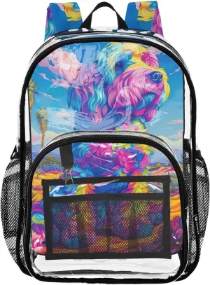 Travel Clear Bags for Women Vibrant Colorful Puppy Dog Boys Backpacks for Girls Large Plastic Approved Bag