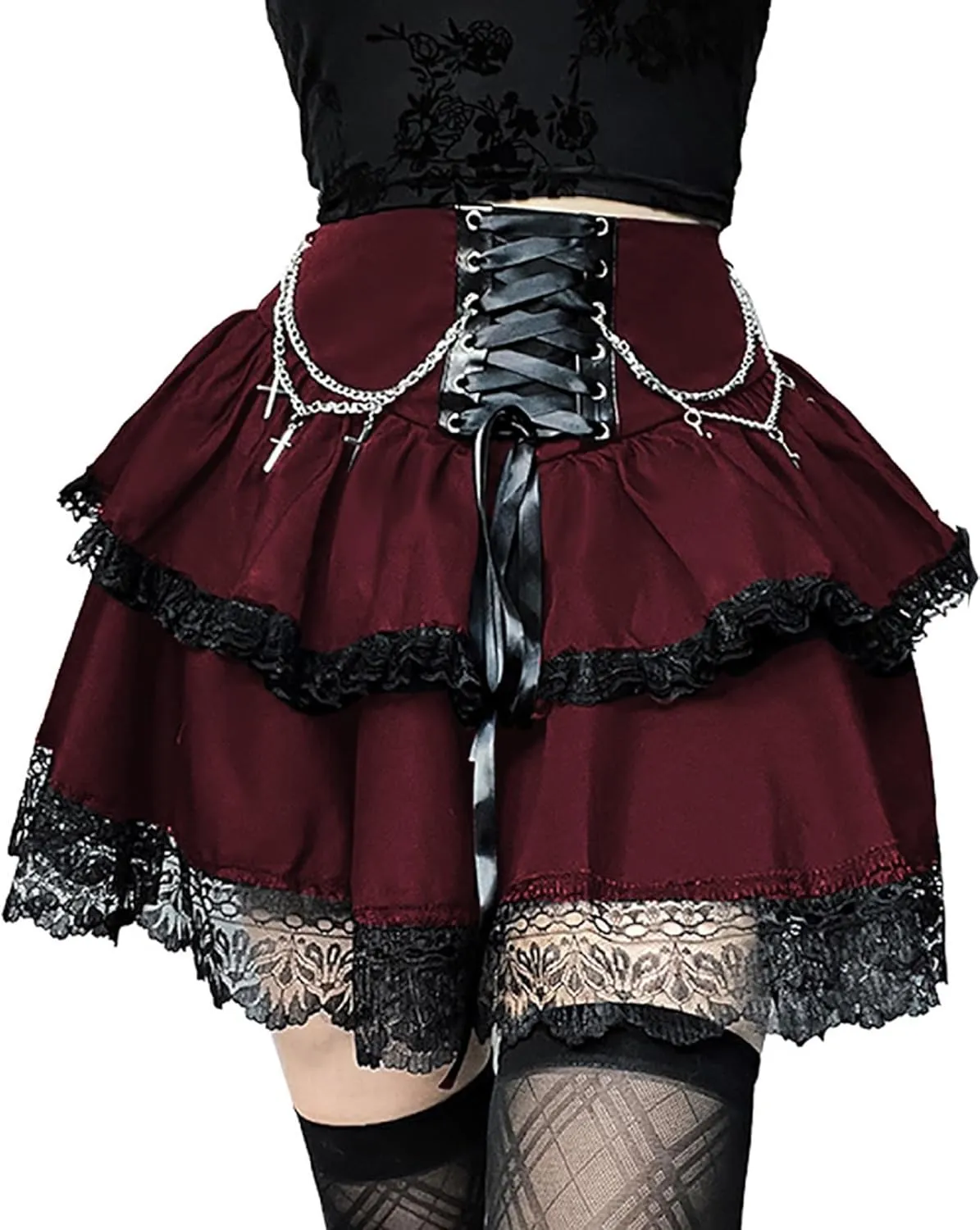 TSMNZMU Womens Gothic Mini Skirts High Waist Punk Grunge Pleated Skirts Harajuku Lolita Skirt Mall Goth Emo Skirt