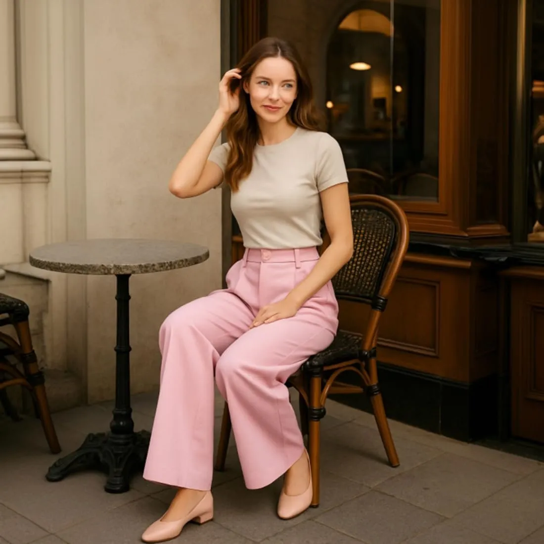 Tummy Control Stretch Twill Wide Leg Pant, High Waist Elastic Business Casual Summer Trousers with Pockets