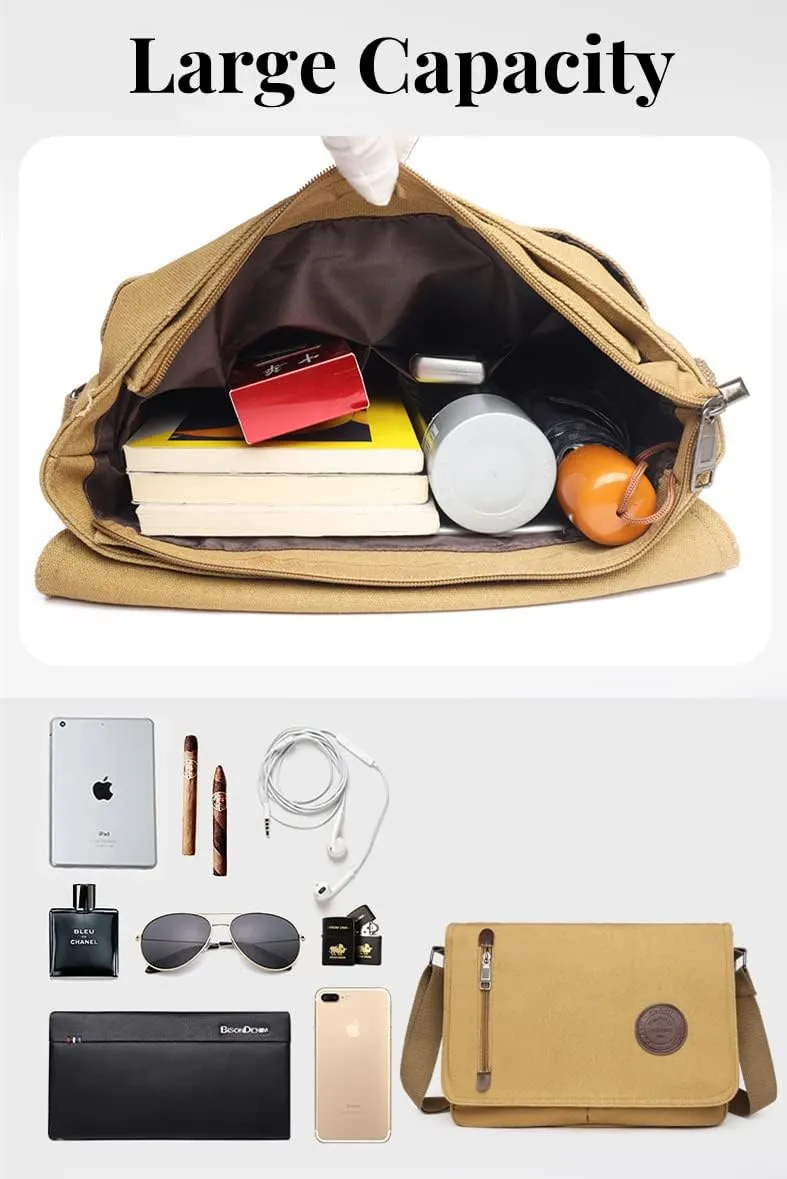 Unisex Canvas Flap Messenger Bag Practical Work Travel Sling Shoulder Bag(Brown)