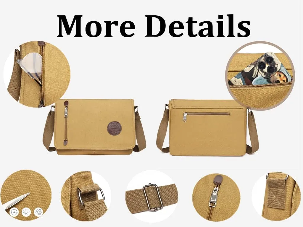 Unisex Canvas Flap Messenger Bag Practical Work Travel Sling Shoulder Bag(Brown)