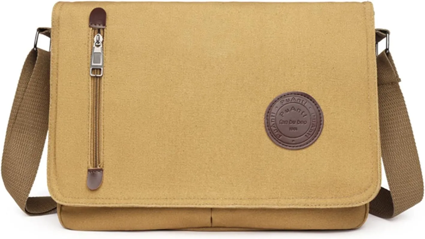 Unisex Canvas Flap Messenger Bag Practical Work Travel Sling Shoulder Bag(Brown)