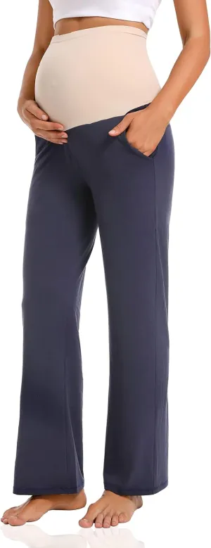V VOCNI Women's Maternity Lounge Pants Pockets Stretchy Pregnancy Trousers Comfy Wide Leg Yoga Pajama Pants